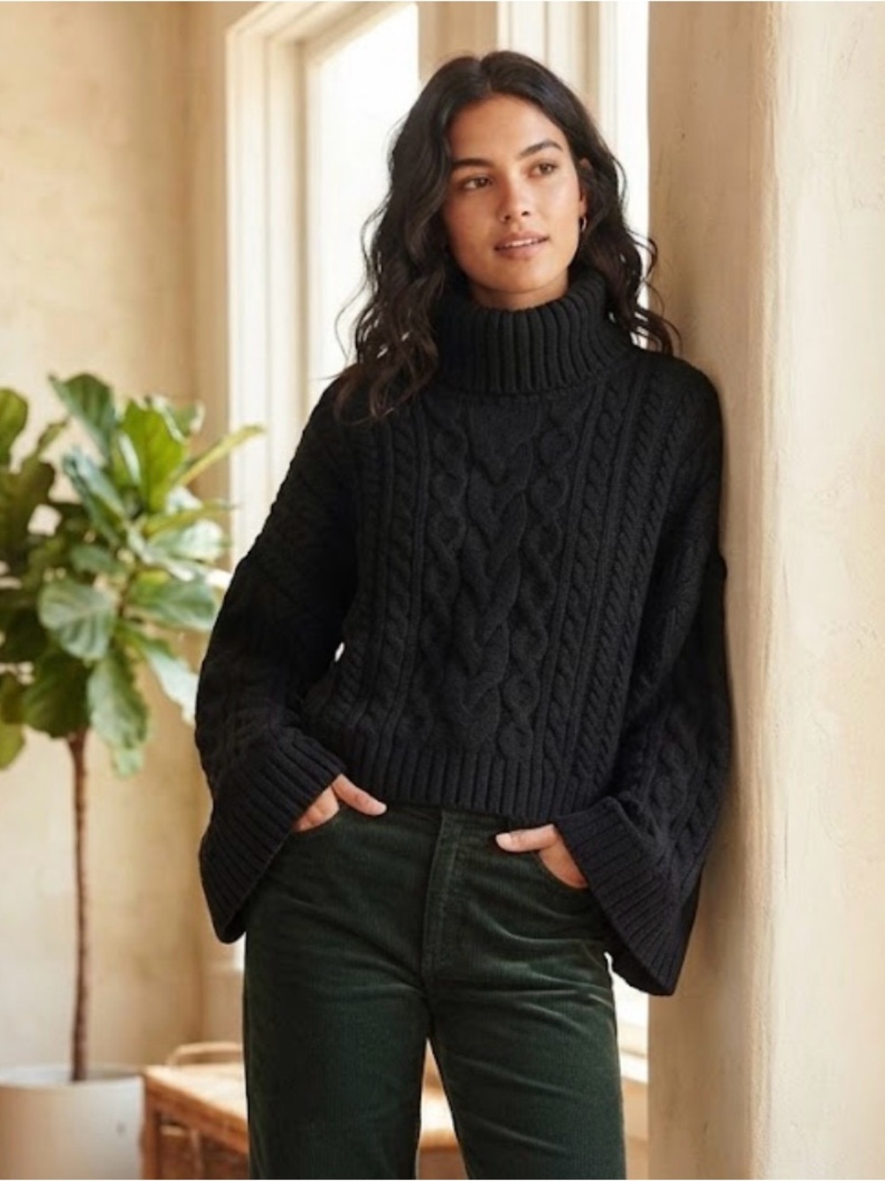 WAYF Black Cable Knit Turtleneck Sweater - #198